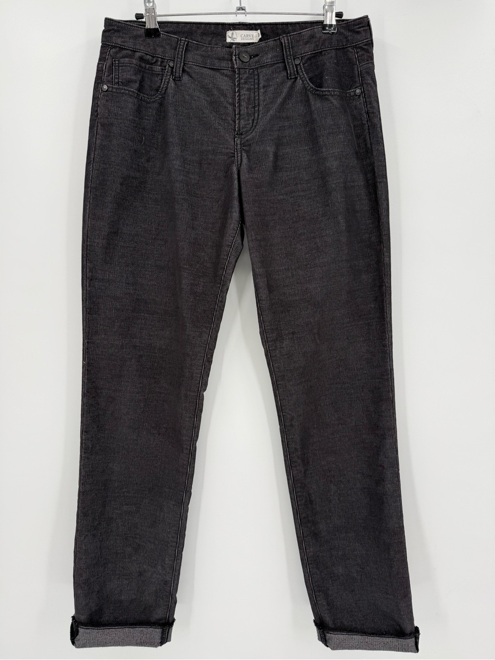 Carve Designs Carson Cord Mid Rise Boyfriend Pant Raw Hem in Black Size 4